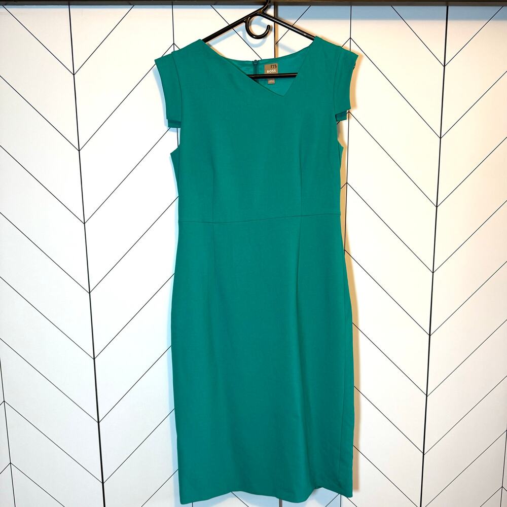 Boss Hugo Boss Womens 6 Devoka Sheath Midi Dress Bright Emerald Green Cap Sleeve